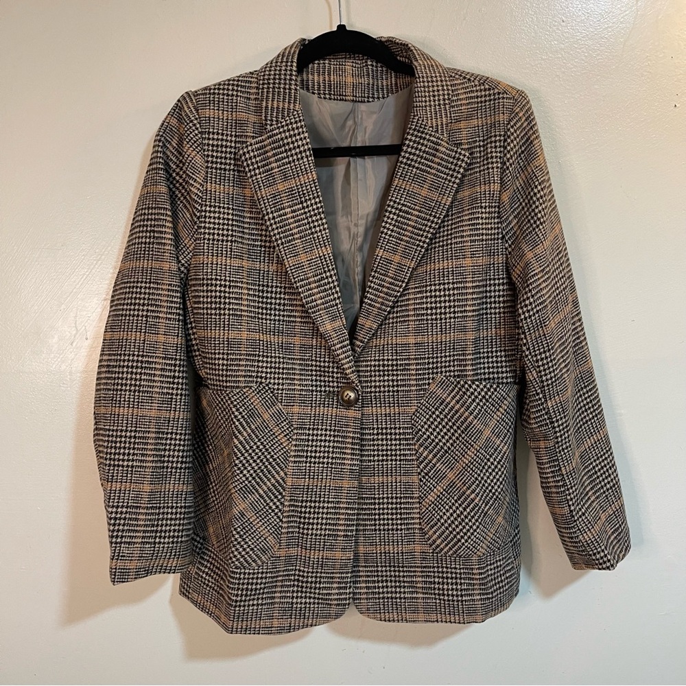 $30 SheIn Womens White Houndstooth  Jacket Blazer Size S Button Never Worn